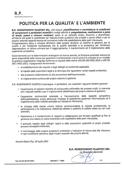 POLITIQUE EN MATIÈRE DE QUALITÉ ET D’ENVIRONNEMENT